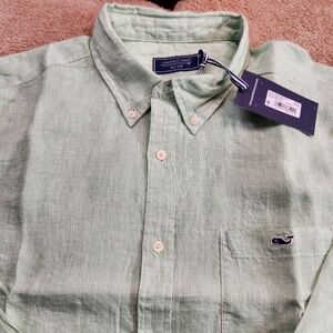 Vineyard Vines NWT LS 100% LINEN Men's Green CASUEL SHIRT. XL